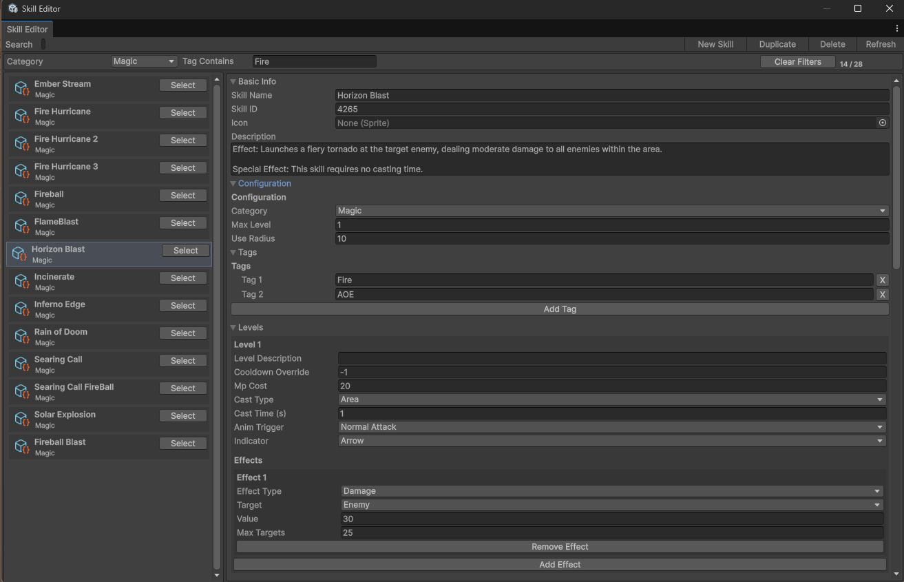 [Main skill editor window showing the designer-facing workflow for configuring skills.]